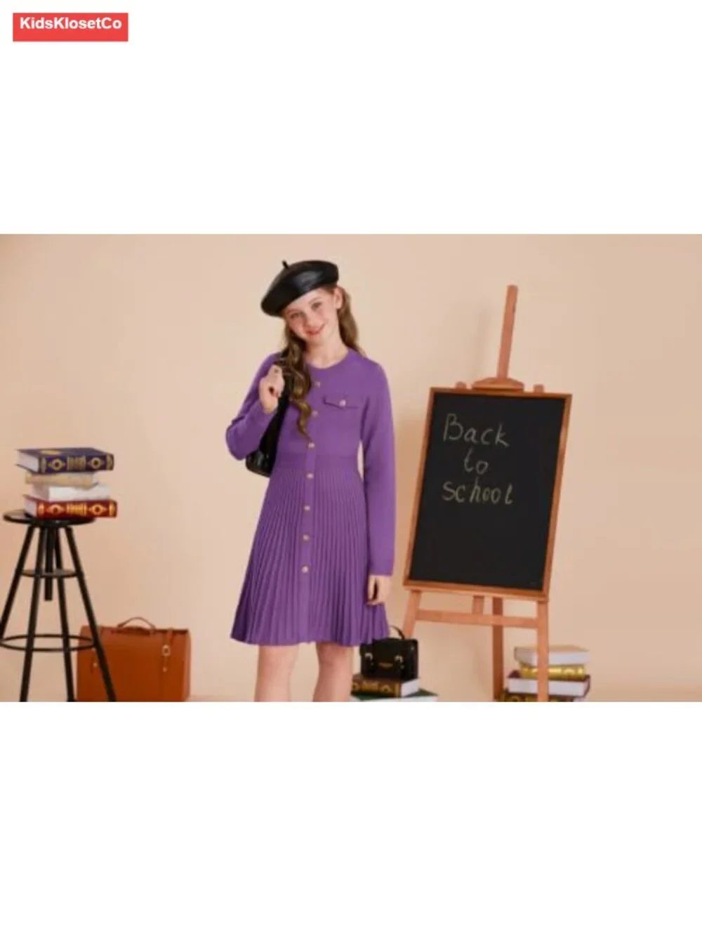 Girls Long Sleeve Knit Sweater Dress Pleated A-Line Midi Fall Winter 5-14Y